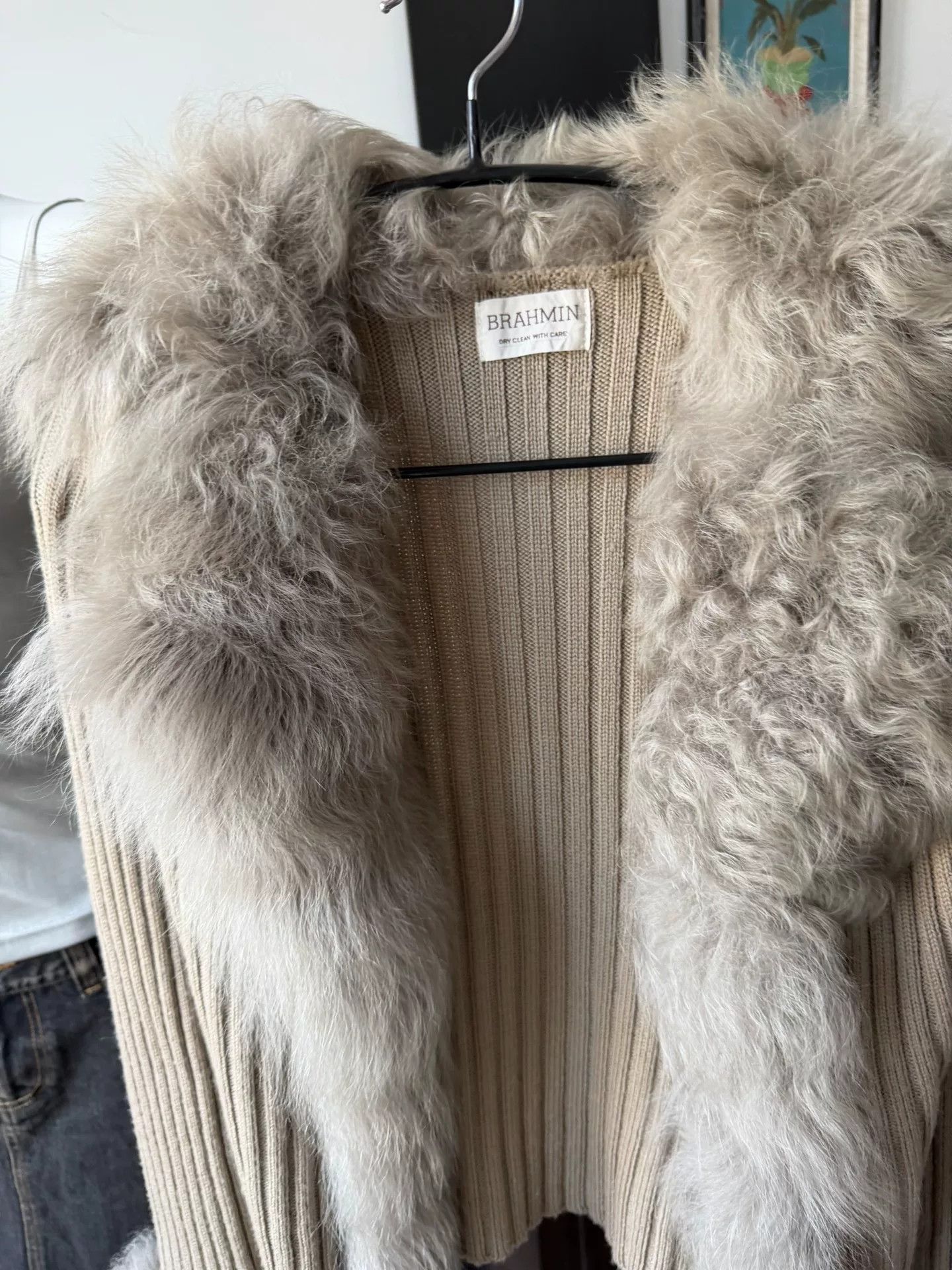 BRAHMIN Brahmin Camel Gray Fur Collar Wool Cardigan Size M / US 6-8 / IT 42-44 - 8 Thumbnail