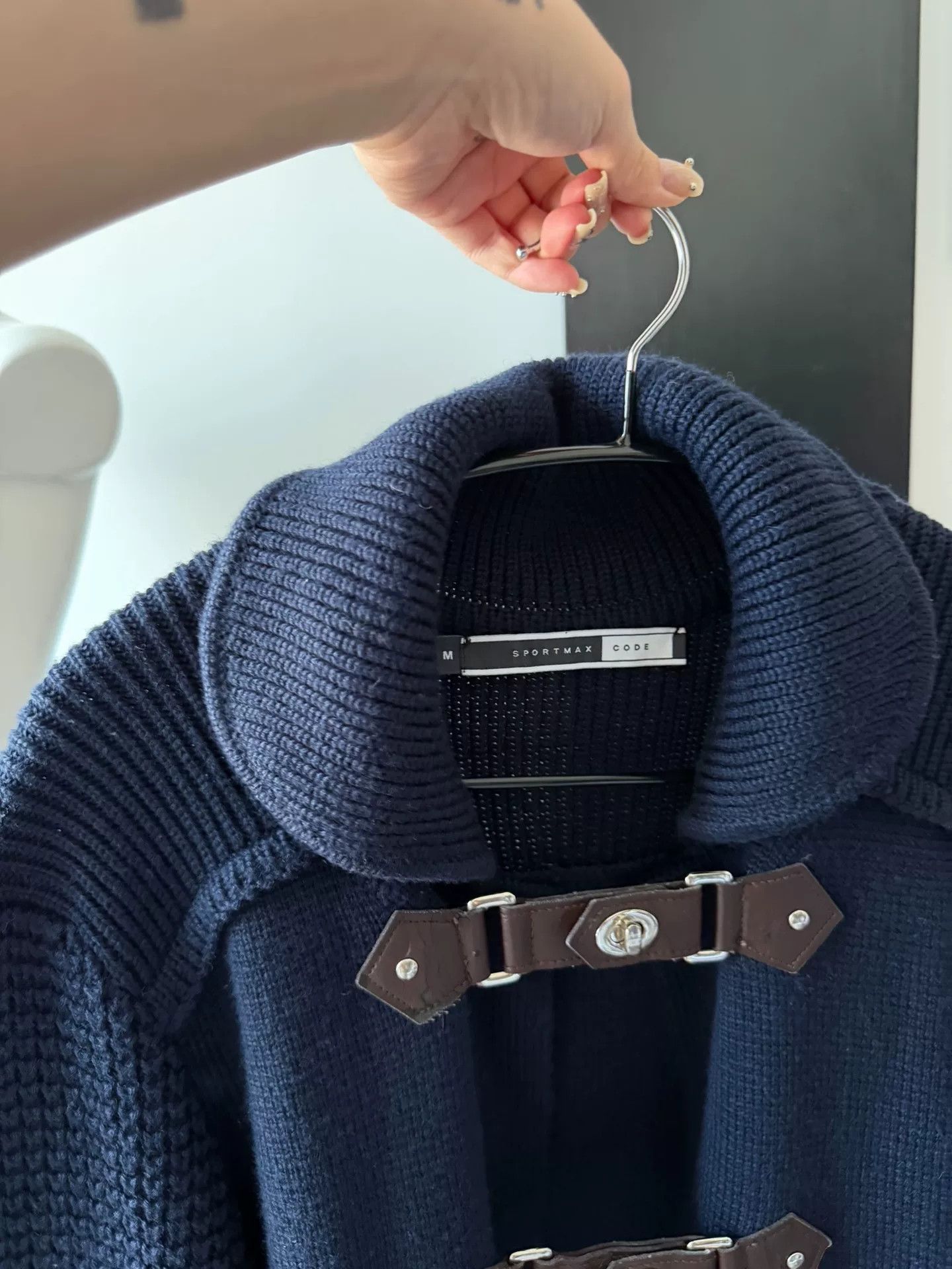 Sportmax SPORTMAX Navy Leather Button Knit Cardigan Size M / US 6-8 / IT 42-44 - 8 Thumbnail