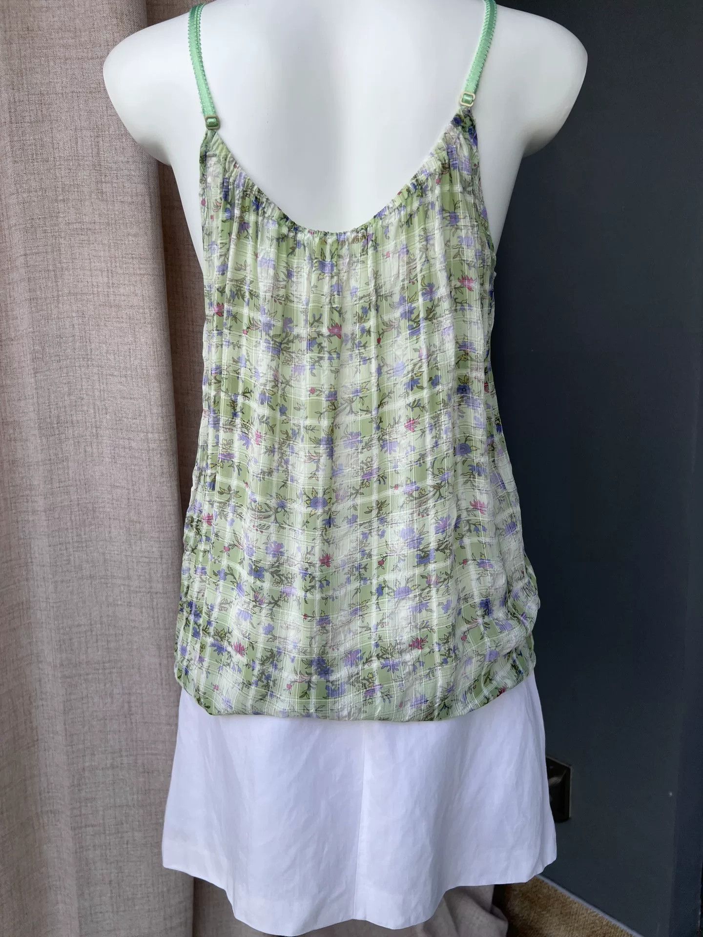 John Galliano GALLIANO Light Green Plaid Floral Camisole Size M / US 6-8 / IT 42-44 - 7 Thumbnail
