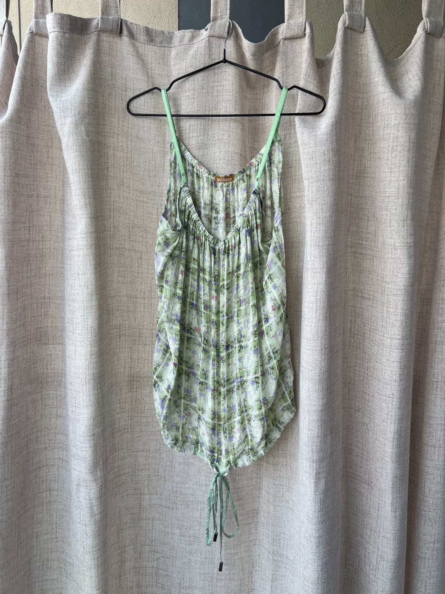 John Galliano GALLIANO Light Green Plaid Floral Camisole Size M / US 6-8 / IT 42-44 - 2 Thumbnail