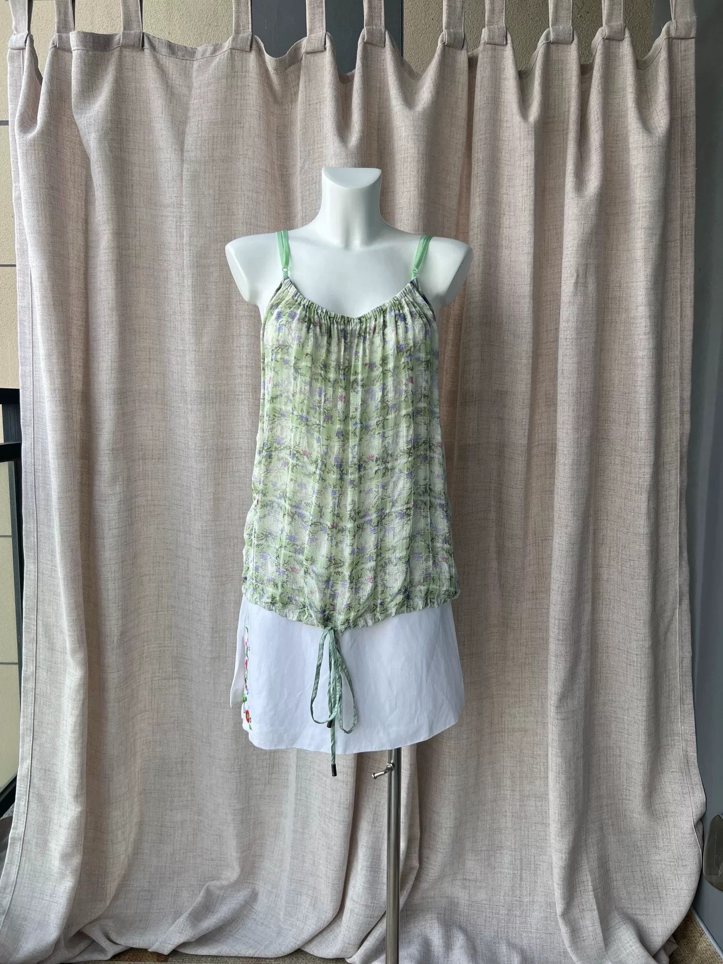 John Galliano GALLIANO Light Green Plaid Floral Camisole Size M / US 6-8 / IT 42-44 - 3 Thumbnail