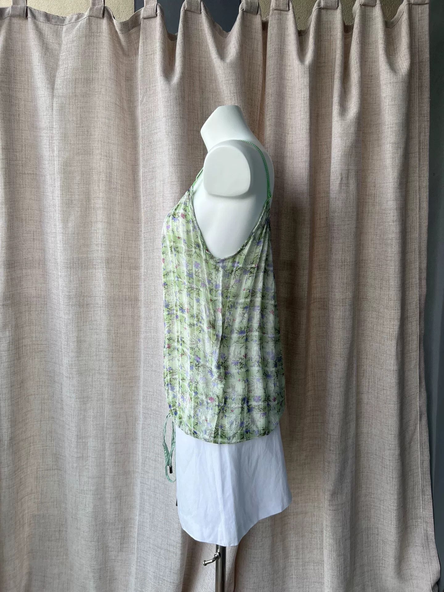 John Galliano GALLIANO Light Green Plaid Floral Camisole Size M / US 6-8 / IT 42-44 - 5 Thumbnail