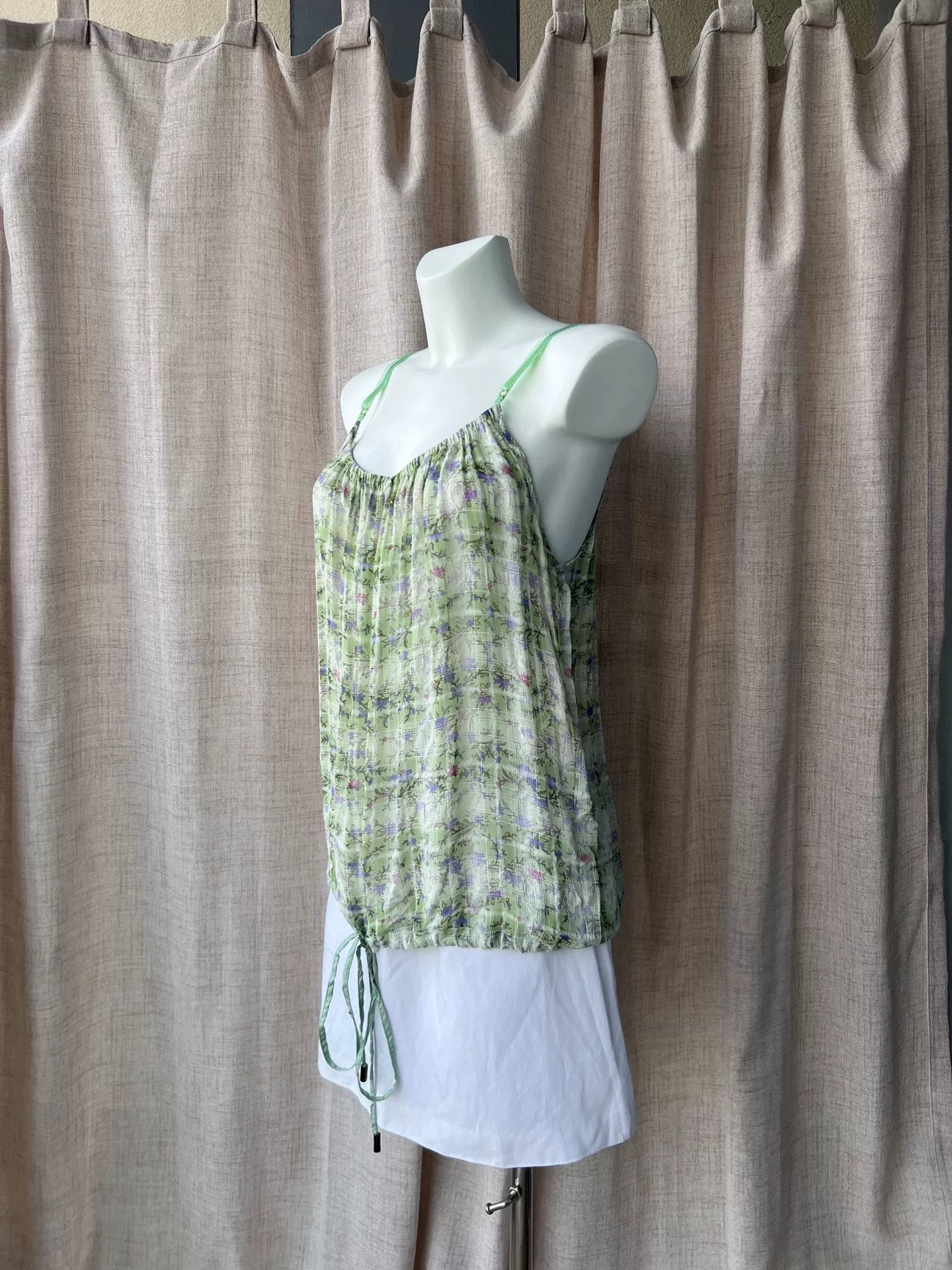 John Galliano GALLIANO Light Green Plaid Floral Camisole Size M / US 6-8 / IT 42-44 - 4 Thumbnail