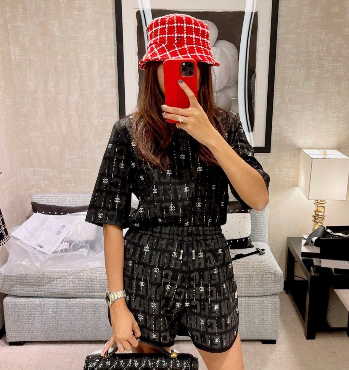 Chanel Chanel Red Plaid Tweed Bucket Hat Size ONE SIZE - 9 Thumbnail