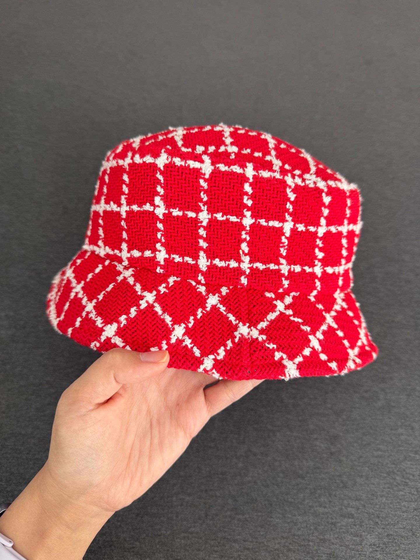 Chanel Chanel Red Plaid Tweed Bucket Hat Size ONE SIZE - 2 Thumbnail