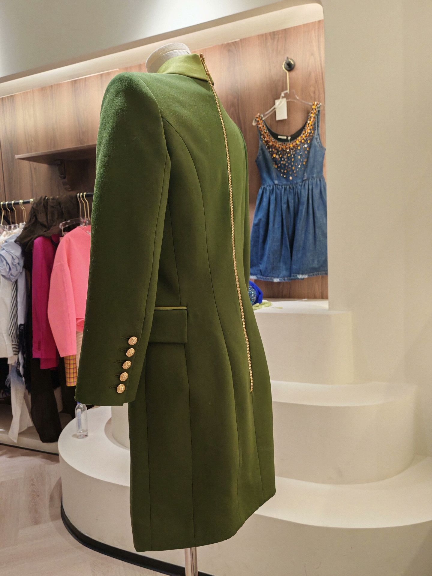 Balmain BALMAIN Olive Green Satin Blazer Dress Size M / US 6-8 / IT 42-44 - 2 Thumbnail