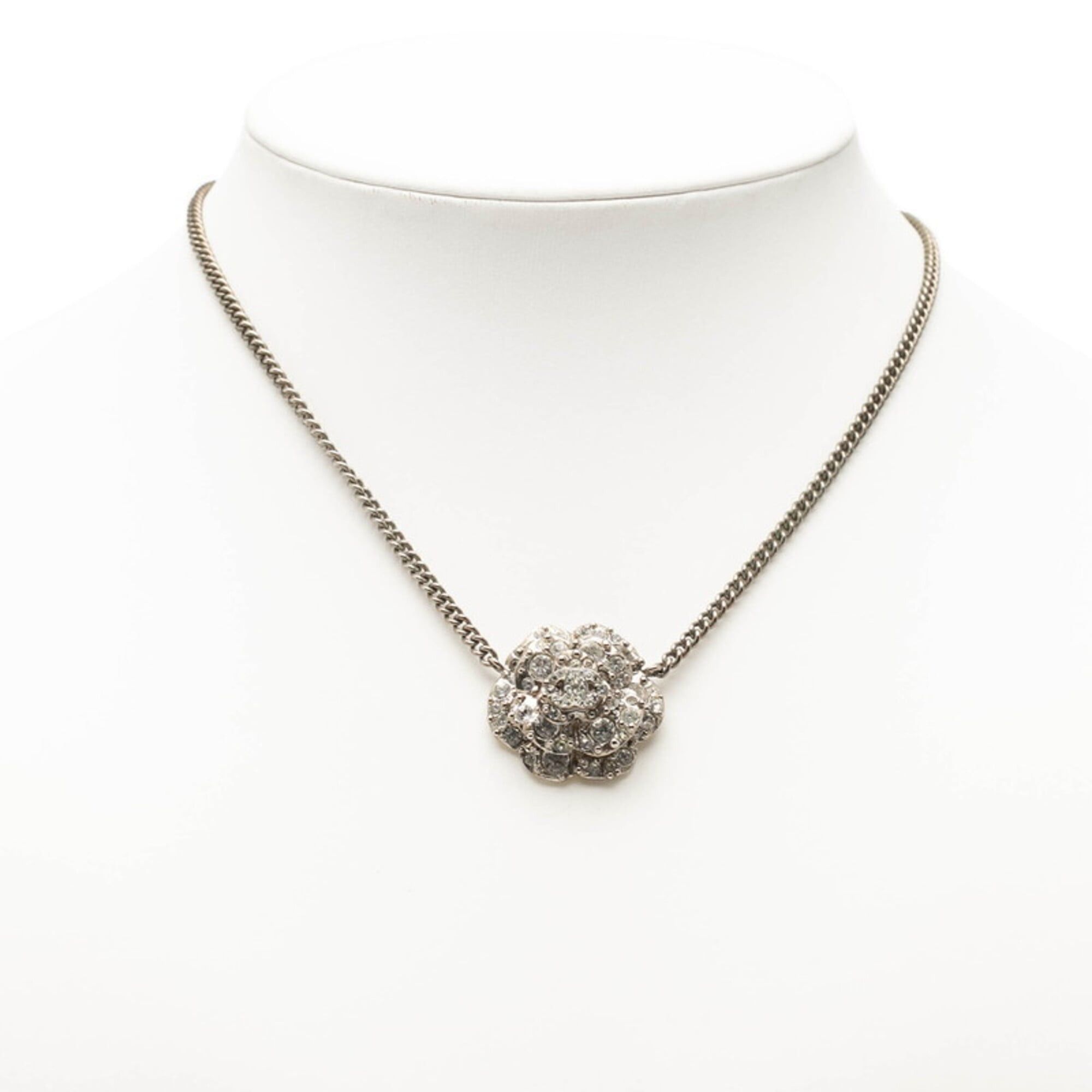 Chanel Chanel Camellia Coco Mark Necklace, Silver Metal Rhinestone, Women's CHANEL Size ONE SIZE - 6 Thumbnail