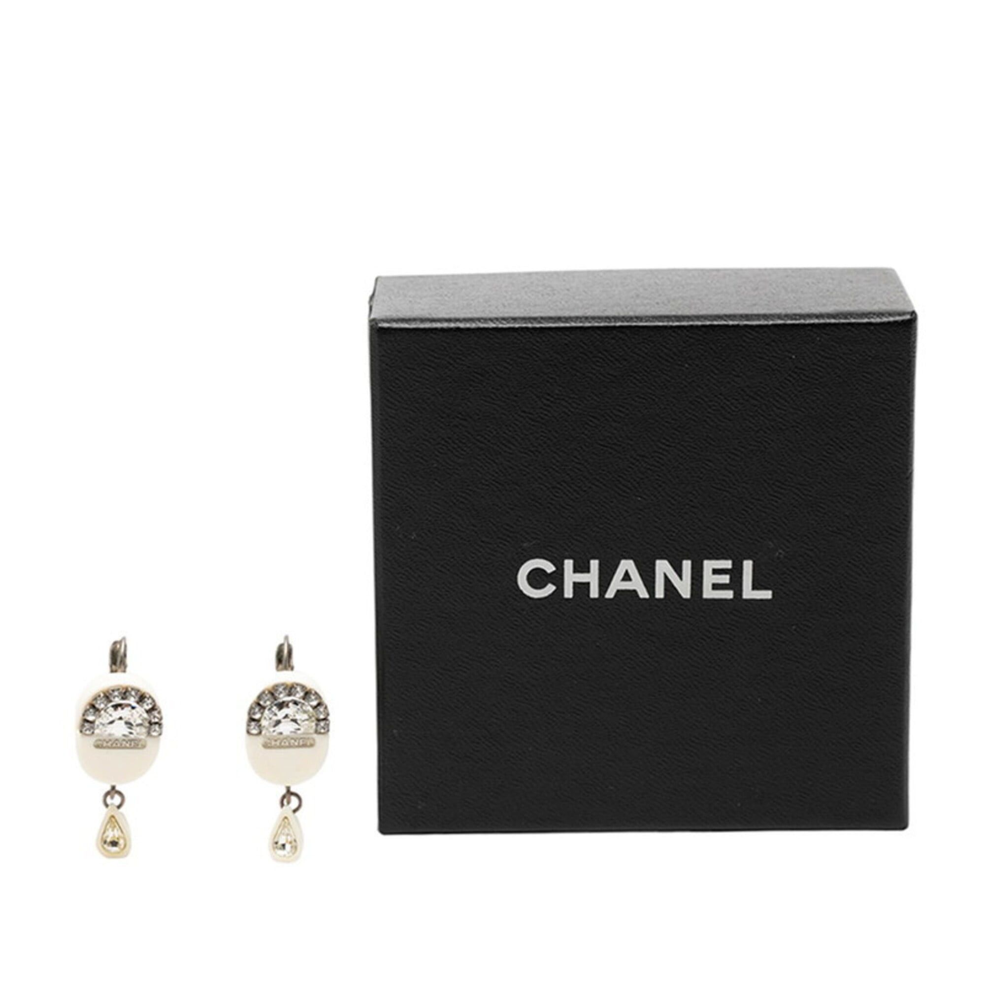 Chanel Chanel Logo Earrings, Silver, White Metal Rhinestones, Women's CHANEL Size ONE SIZE - 4 Thumbnail