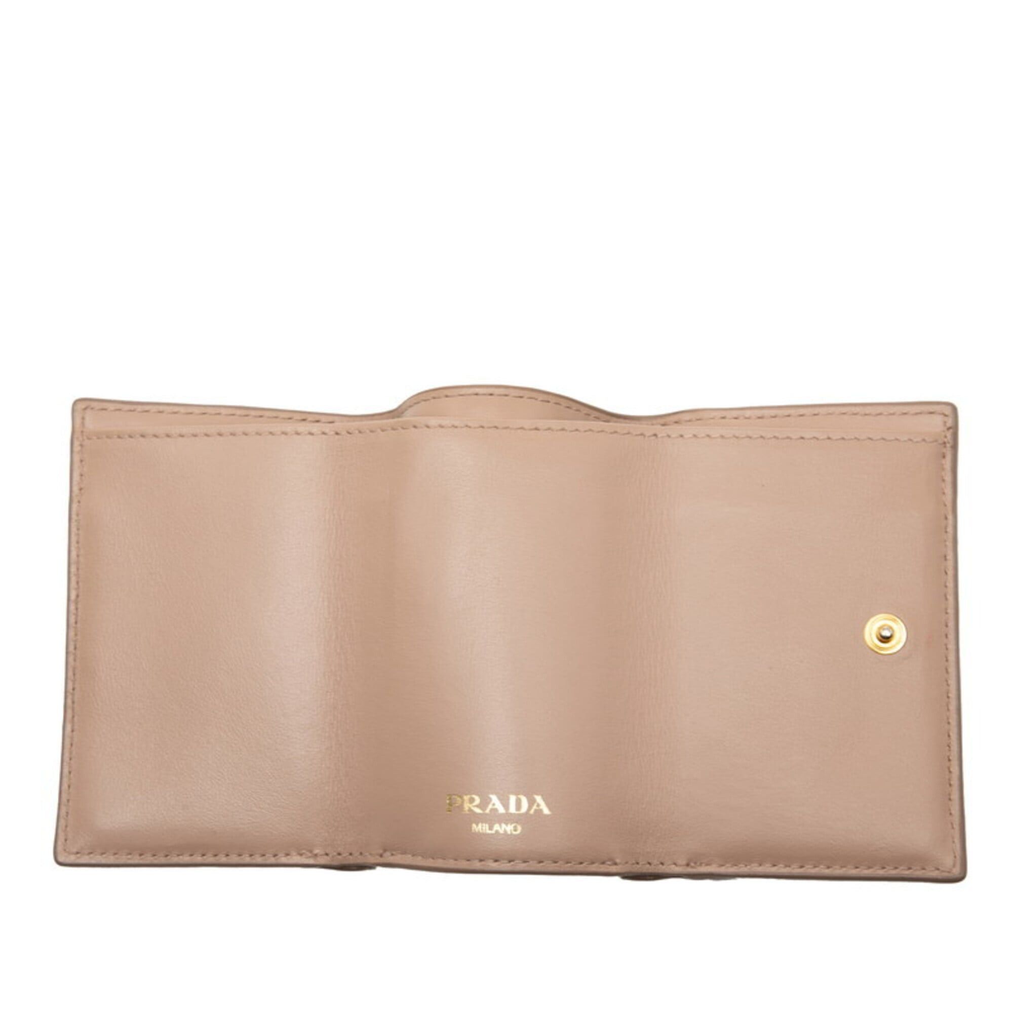 Prada Prada Logo Compact Wallet Tri-fold 1MH021 Beige Saffiano Leather Women's PRADA Size ONE SIZE - 4 Thumbnail
