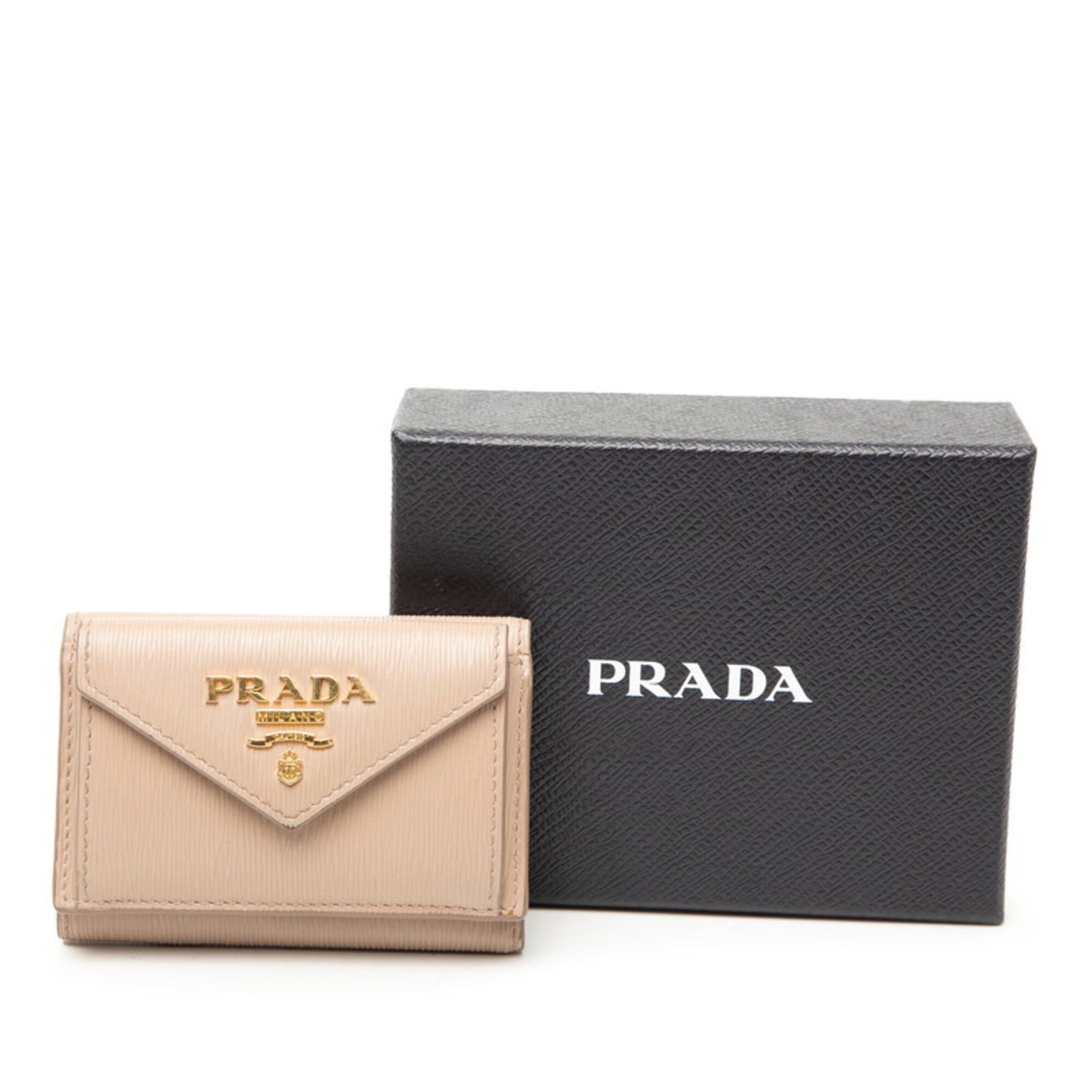 Prada Prada Logo Compact Wallet Tri-fold 1MH021 Beige Saffiano Leather Women's PRADA Size ONE SIZE - 8 Thumbnail