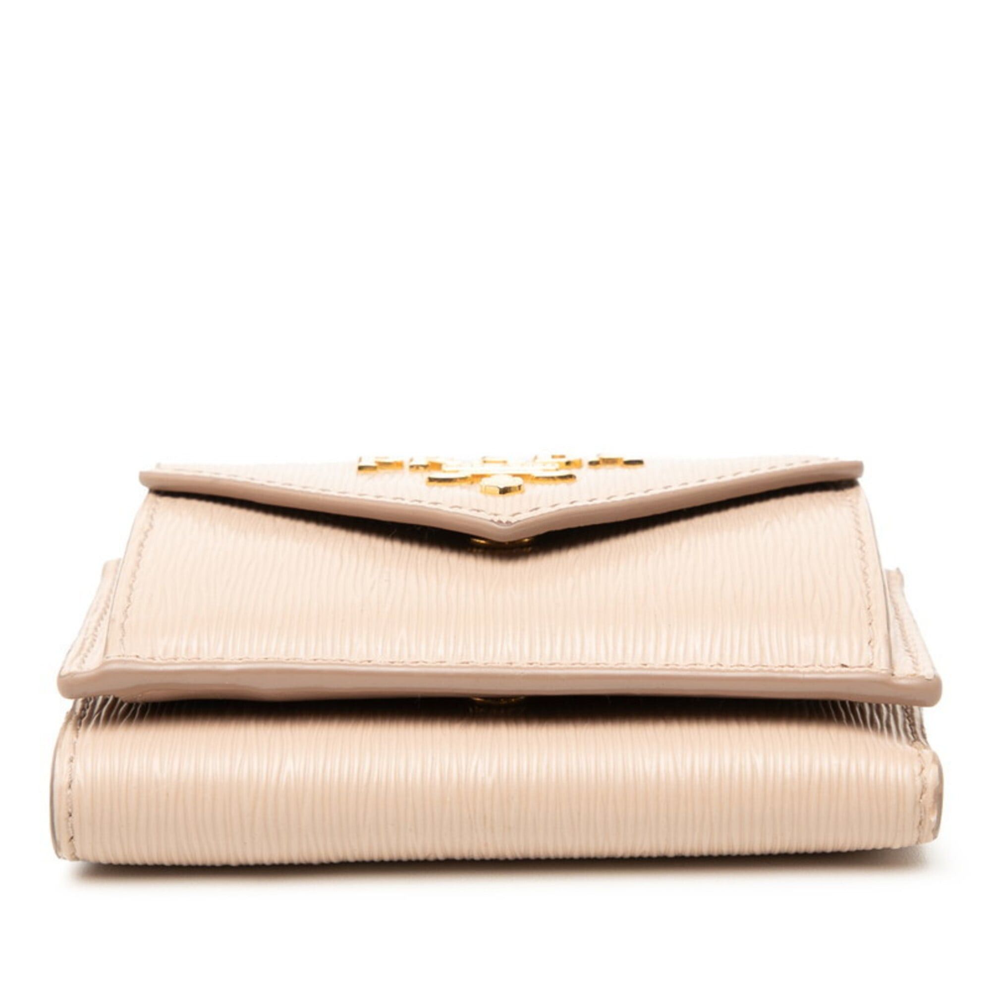 Prada Prada Logo Compact Wallet Tri-fold 1MH021 Beige Saffiano Leather Women's PRADA Size ONE SIZE - 3 Thumbnail