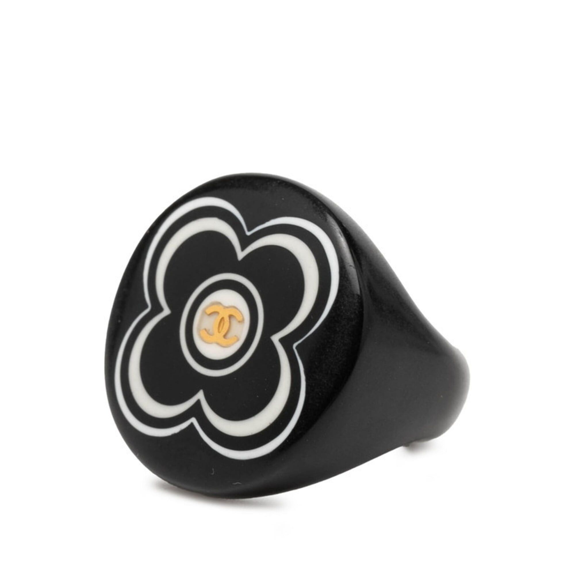 Chanel Chanel Coco Mark Flower Motif Ring, Black Plastic, Women's CHANEL Size ONE SIZE - 2 Thumbnail