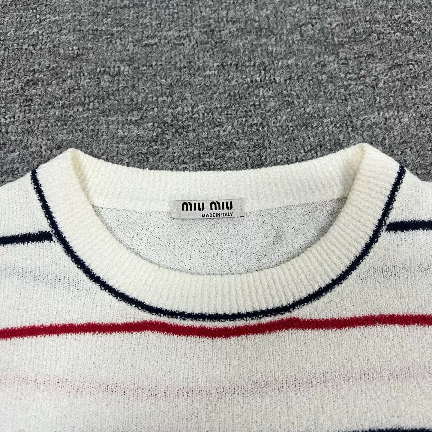 Miu Miu Miu Miu Logo Striped Knit Short Sleeve Size S / US 4 / IT 40 - 5 Thumbnail