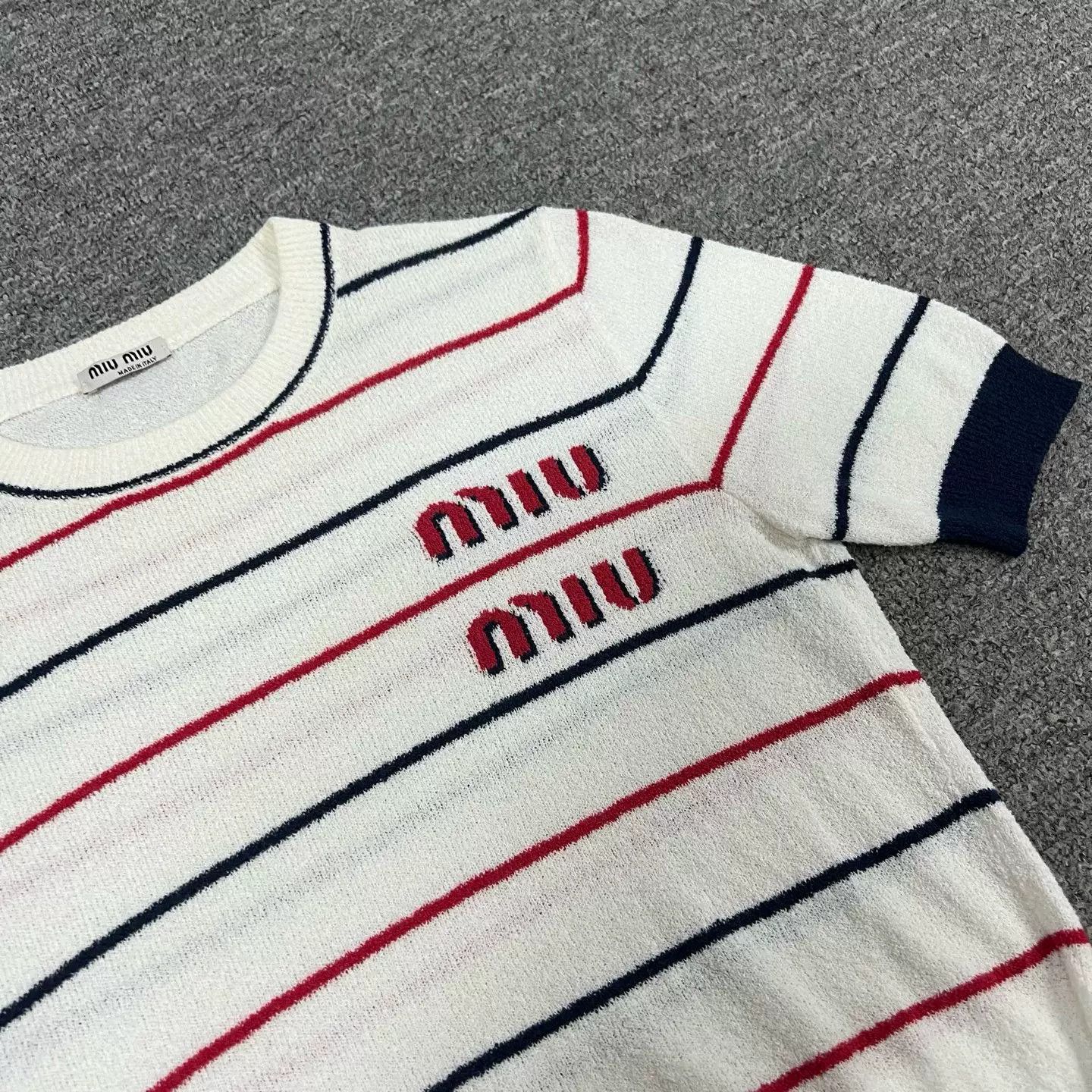 Miu Miu Miu Miu Logo Striped Knit Short Sleeve Size S / US 4 / IT 40 - 4 Thumbnail