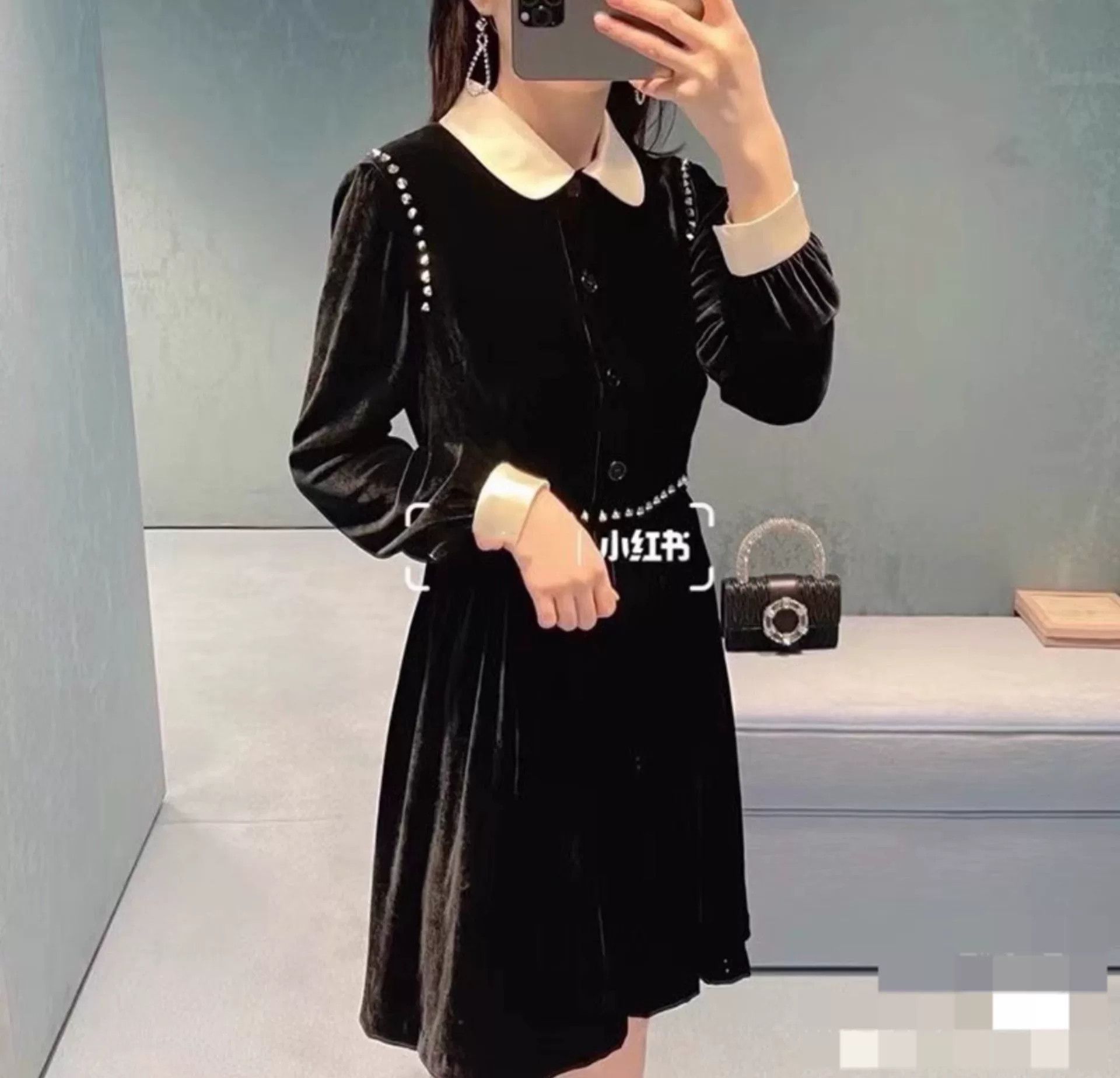Miu Miu Miu Miu SS22 Contrast Collar Rivet Velvet Dress Size M / US 6-8 / IT 42-44 - 2 Thumbnail