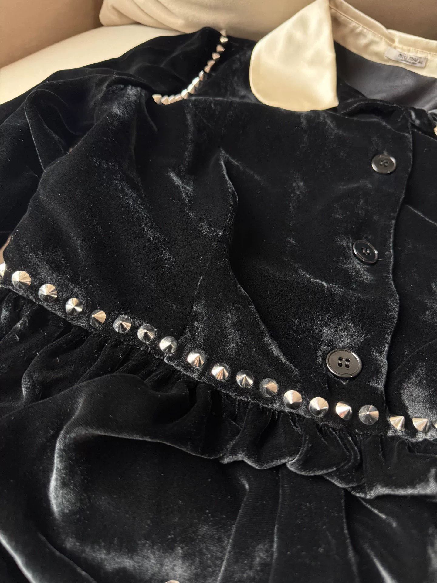 Miu Miu Miu Miu SS22 Contrast Collar Rivet Velvet Dress Size M / US 6-8 / IT 42-44 - 5 Thumbnail