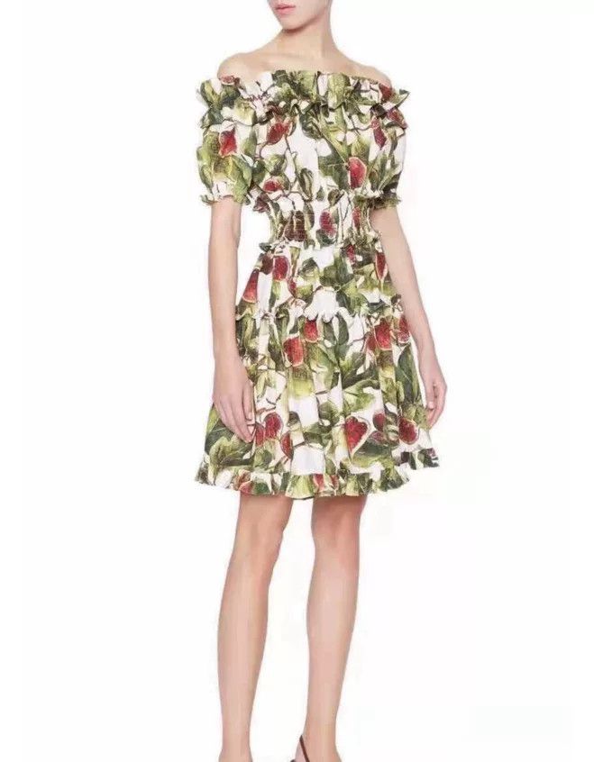 Dolce & Gabbana Dolce & Gabbana Fig Print Off-Shoulder Dress Size M / US 6-8 / IT 42-44 - 6 Thumbnail