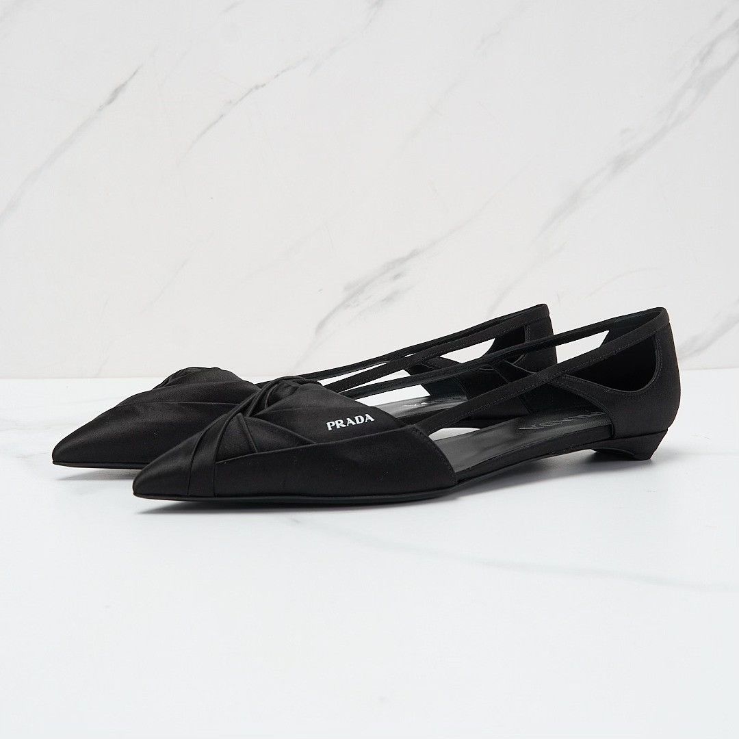 Prada Prada Women's Satin Hollow Floral Flats Size US 6 / IT 36 - 2 Thumbnail