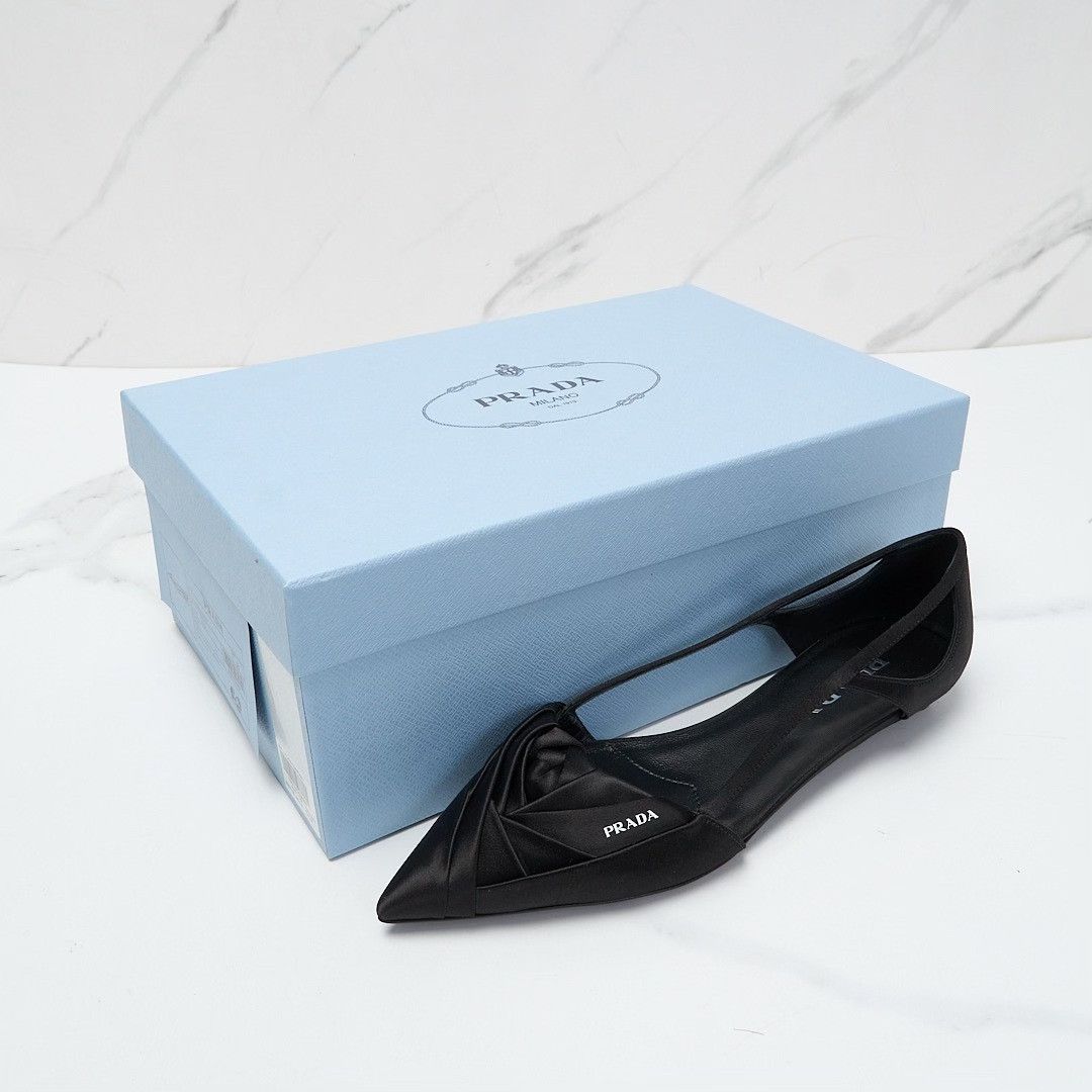 Prada Prada Women's Satin Hollow Floral Flats Size US 6 / IT 36 - 9 Thumbnail
