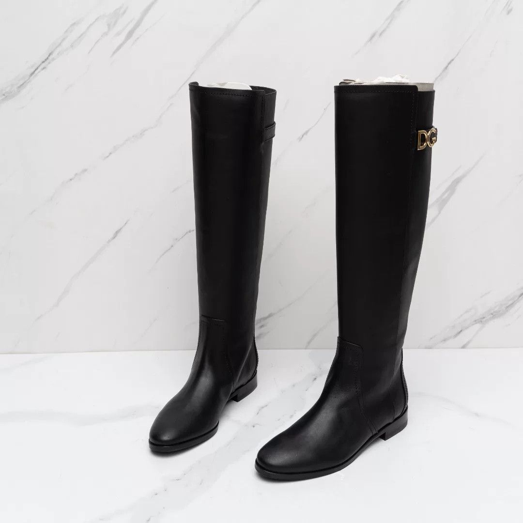 Dolce & Gabbana Dolce&Gabbana Women's Metal Logo Knee-High Boots Size US 6 / IT 36 - 2 Thumbnail