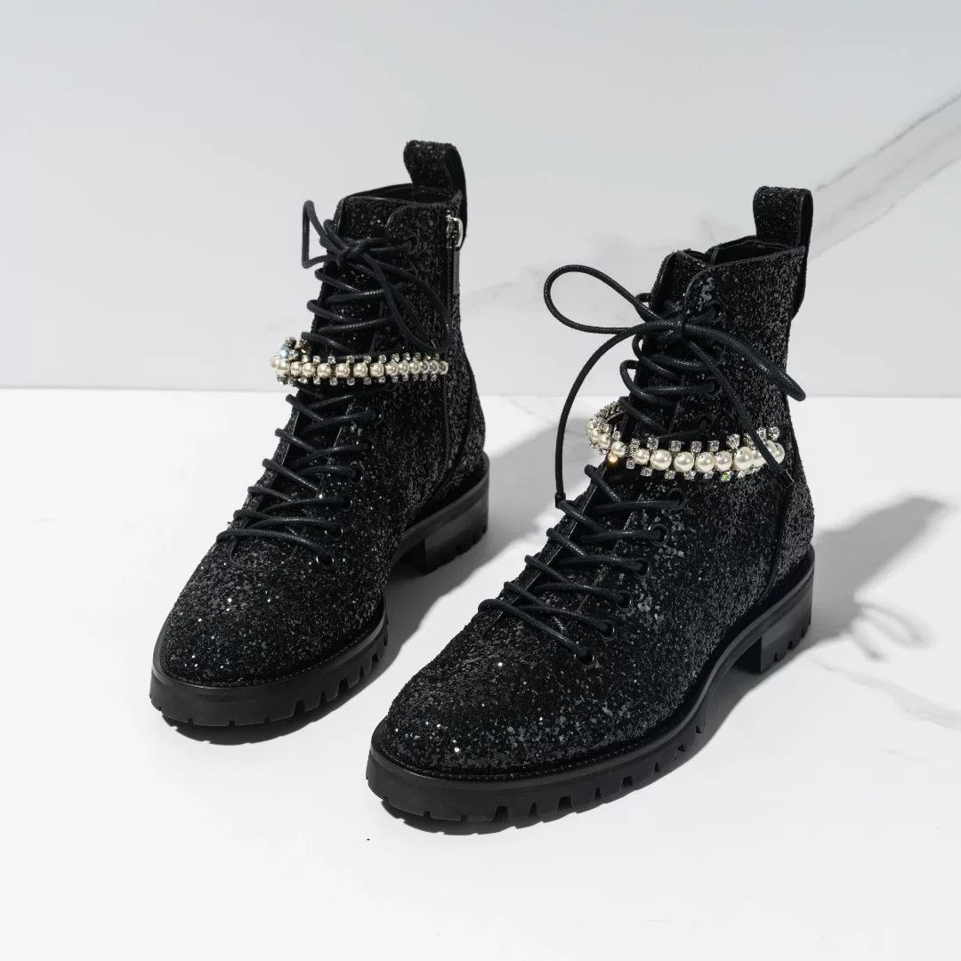 Jimmy Choo Jimmy Choo Women's Sequin Pearl Martin Boots Size US 6 / IT 36 - 2 Thumbnail