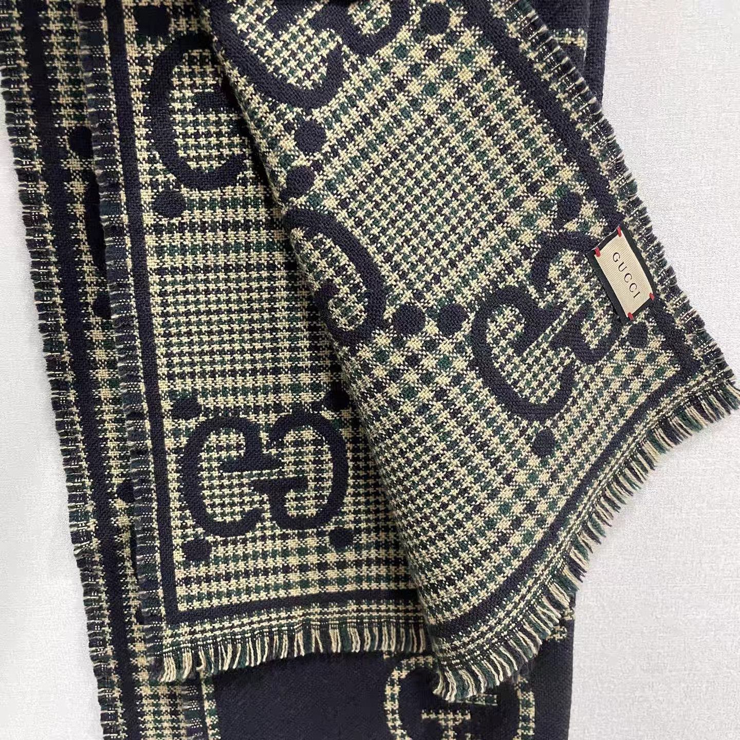 Gucci Black Patterned Fringed Scarf Size ONE SIZE - 5 Thumbnail