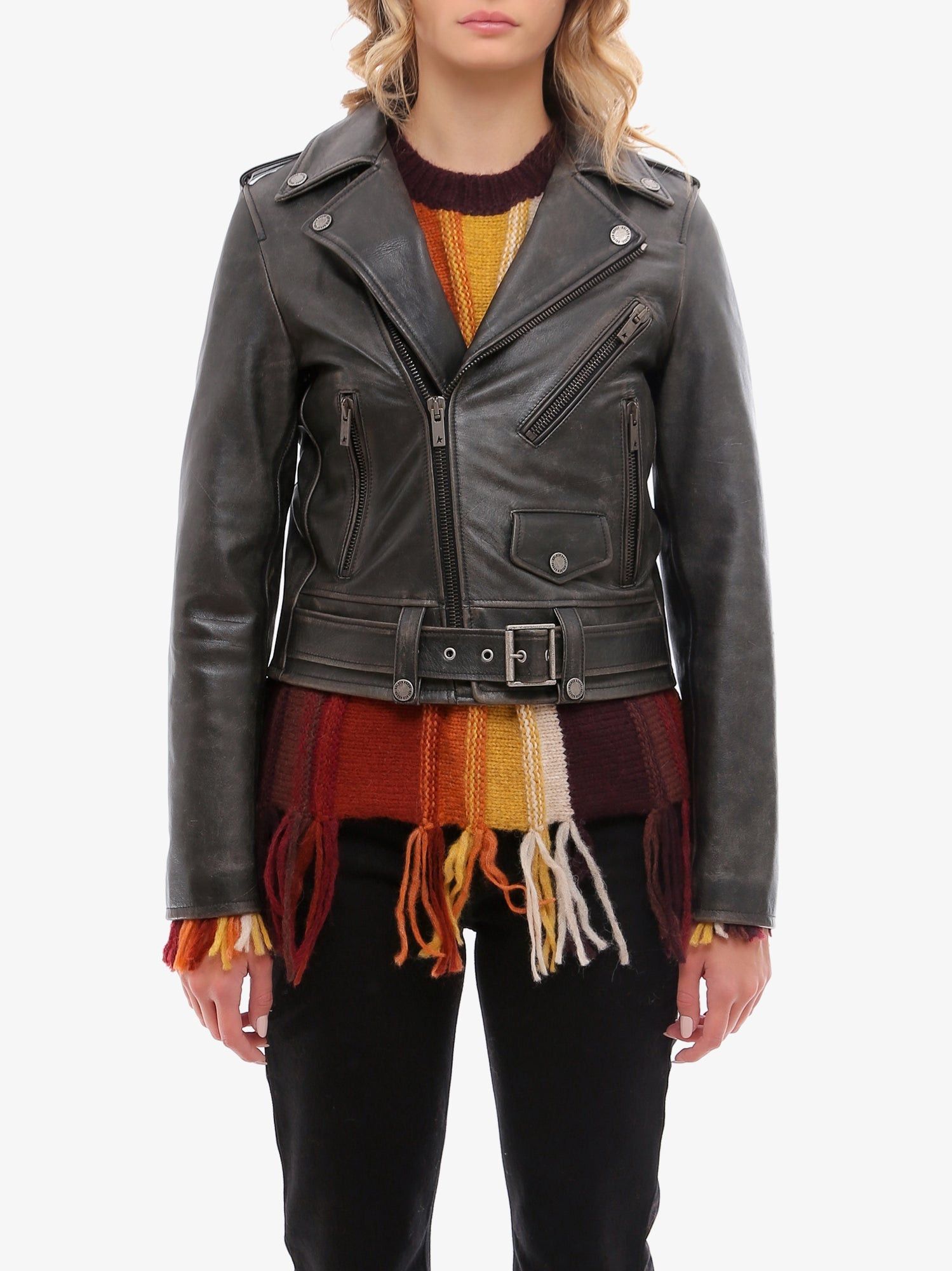 Golden Goose Slim Fit Destiny Lived-In Effect Leather Biker Size S / US 4 / IT 40 - 3 Thumbnail