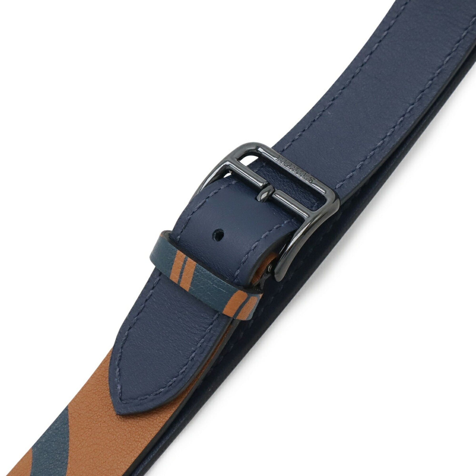 Hermes HERMES choker neck strap holder, Veau Swift leather, navy brown multicolor, W stamp. Size ONE SIZE - 4 Thumbnail