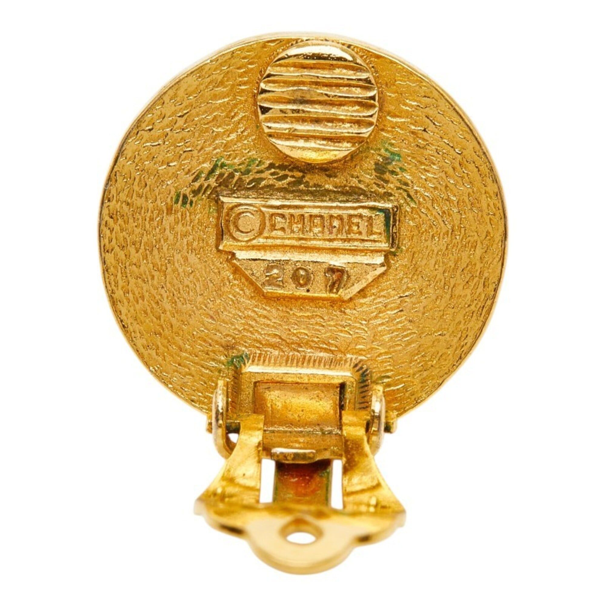 Chanel Chanel Coco Mark Round Circle Vintage Earrings, Gold Beige Plated Resin, Women's CHANEL Size ONE SIZE - 3 Thumbnail