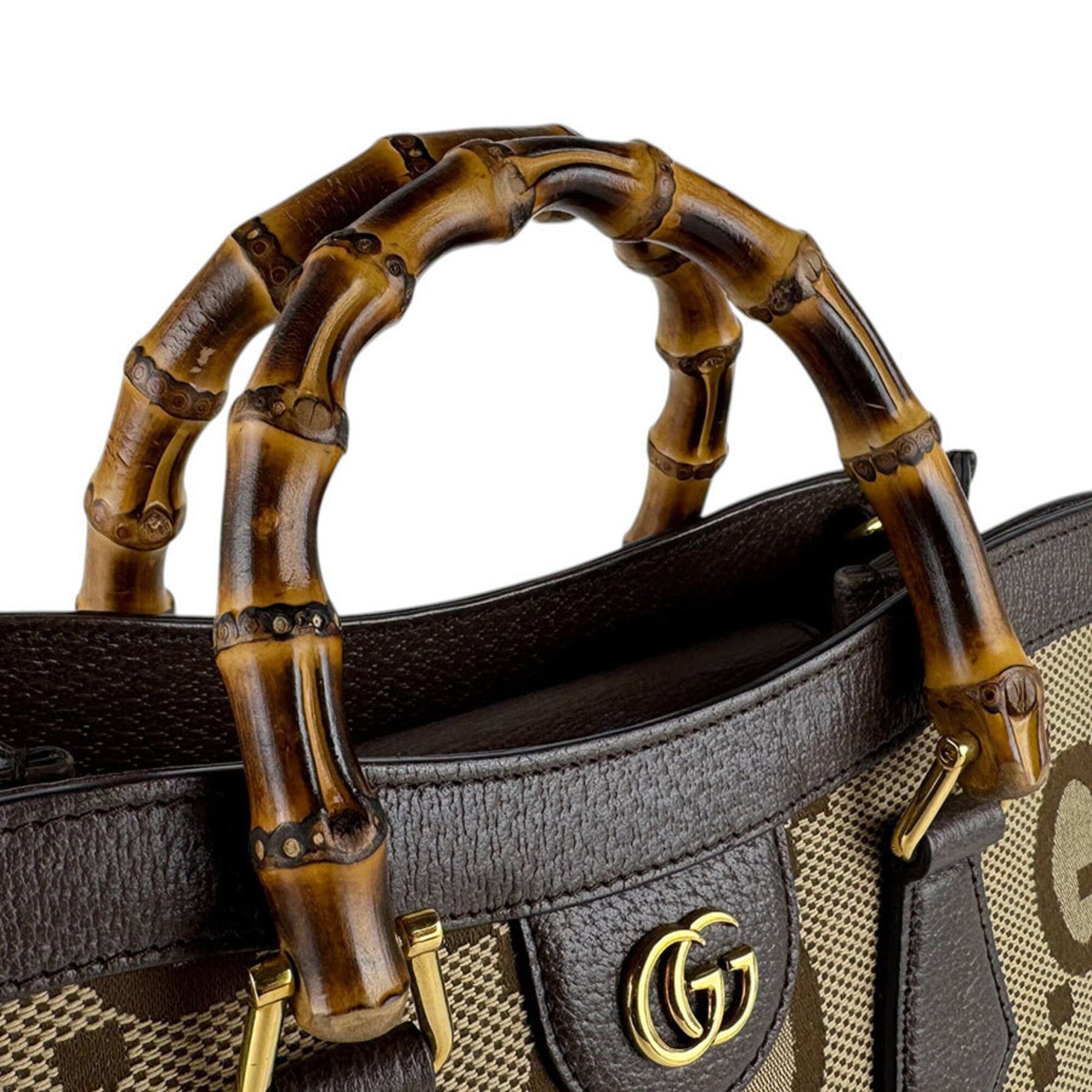 Gucci Gucci Diana Jumbo GG Canvas and Leather Handbag/Shoulder Bag, Beige, Brown, Gold, Women's, 660195 z9376 Size ONE SIZE - 10 Thumbnail