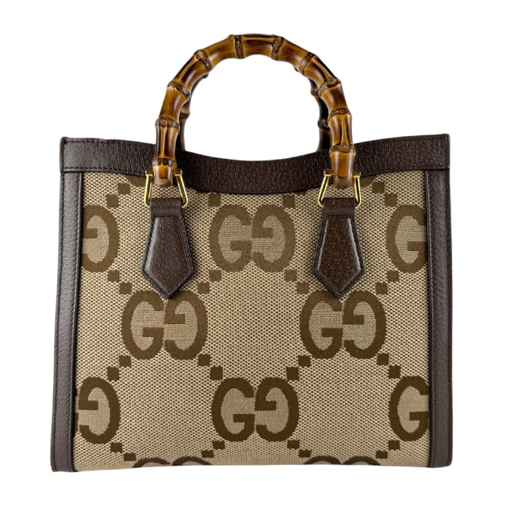 Gucci Gucci Diana Jumbo GG Canvas and Leather Handbag/Shoulder Bag, Beige, Brown, Gold, Women's, 660195 z9376 Size ONE SIZE - 3 Thumbnail