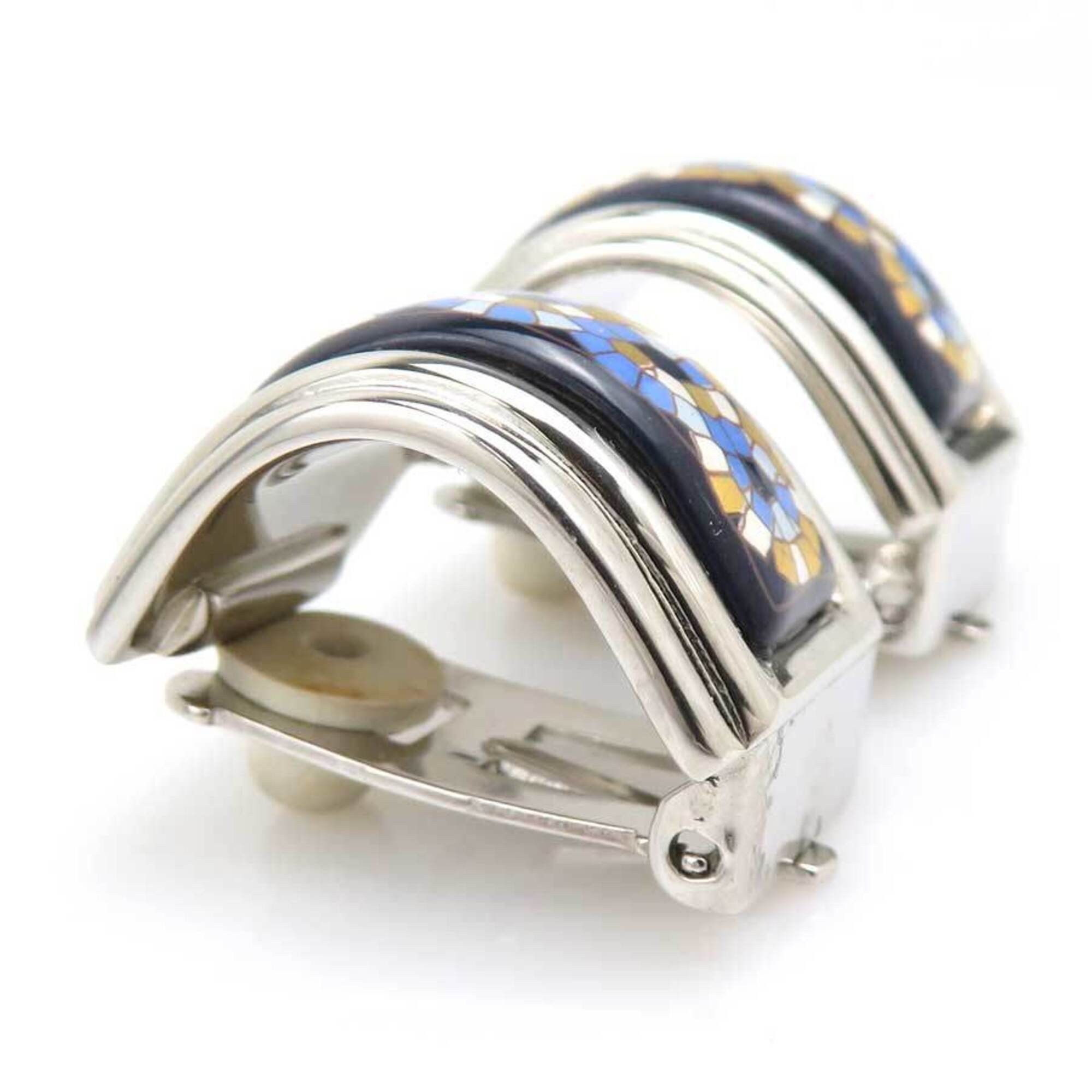 Hermes Hermes Earrings, Cloisonné Enamel, Metal, Silver, Navy Blue, Gold, Women's e61779a Size ONE SIZE - 2 Thumbnail