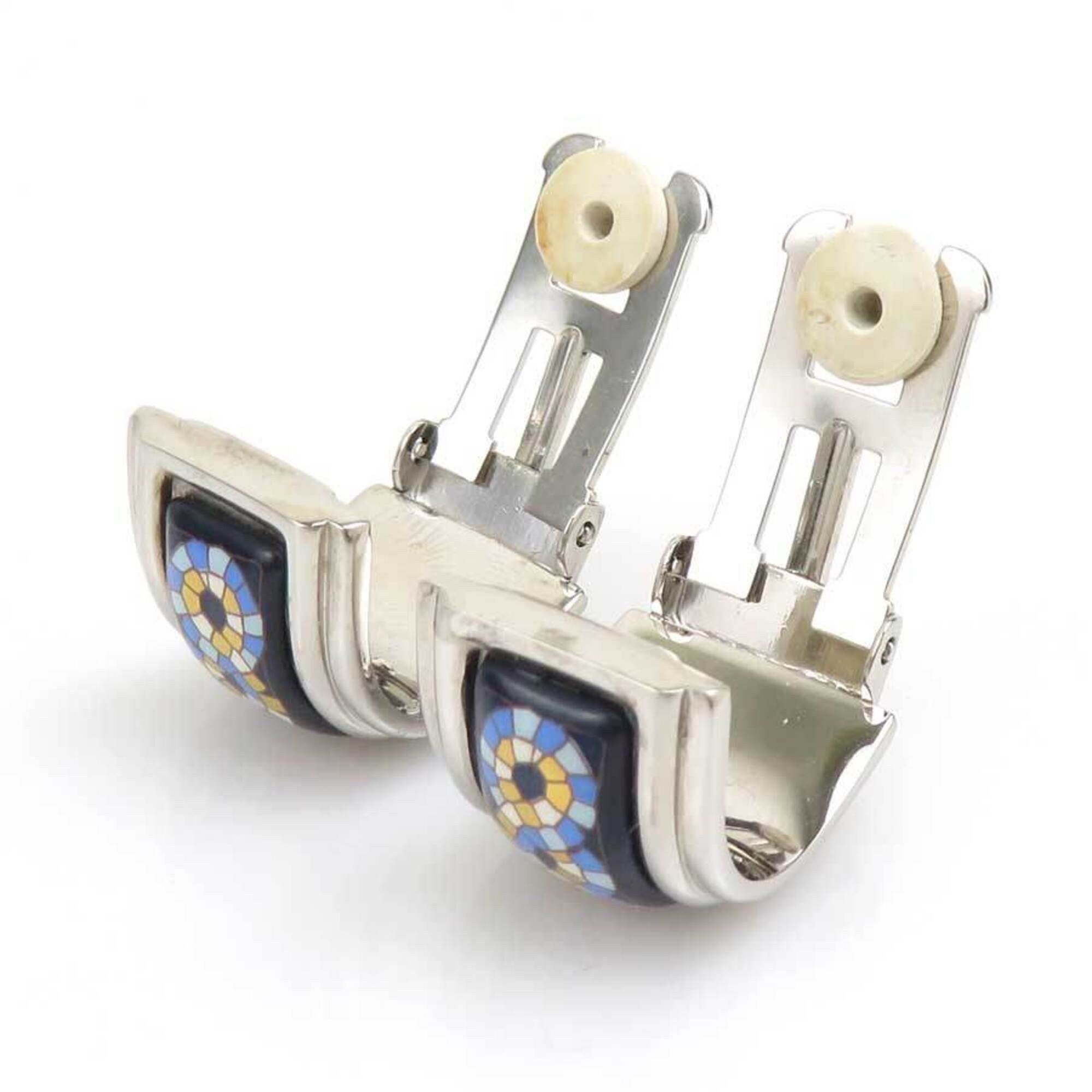 Hermes Hermes Earrings, Cloisonné Enamel, Metal, Silver, Navy Blue, Gold, Women's e61779a Size ONE SIZE - 5 Thumbnail