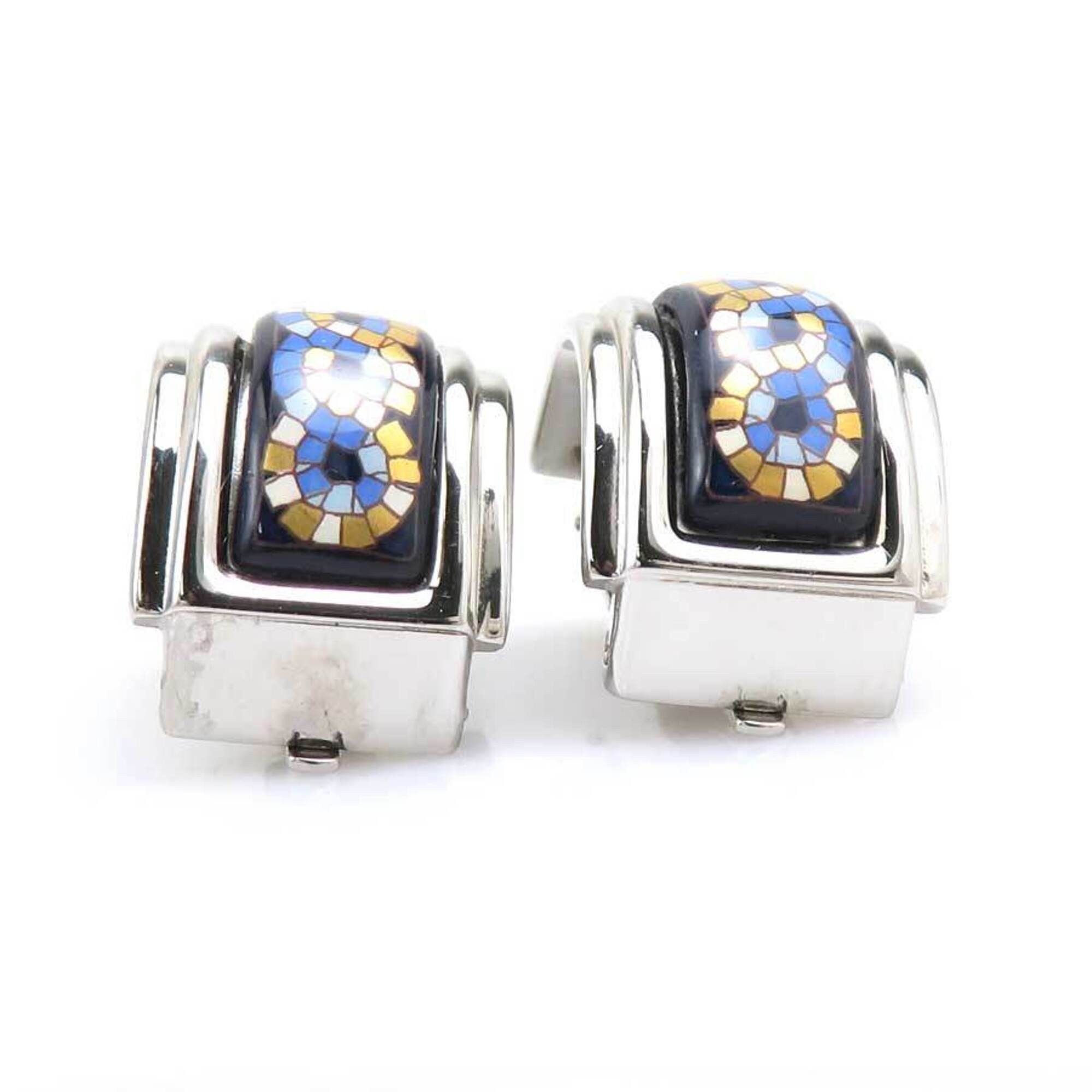 Hermes Hermes Earrings, Cloisonné Enamel, Metal, Silver, Navy Blue, Gold, Women's e61779a Size ONE SIZE - 7 Thumbnail