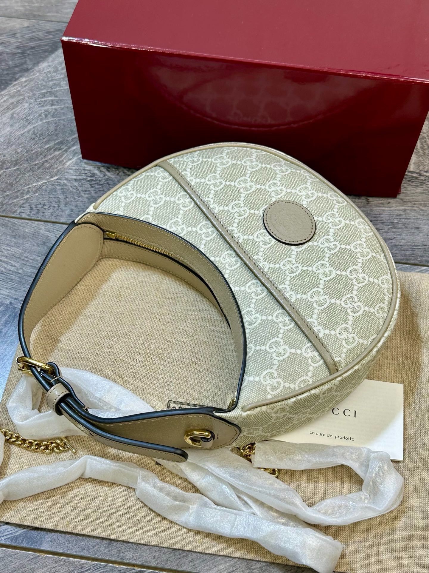 Gucci Gucci Beige GG Monogram Leather Half-Moon Bag Size ONE SIZE - 3 Thumbnail