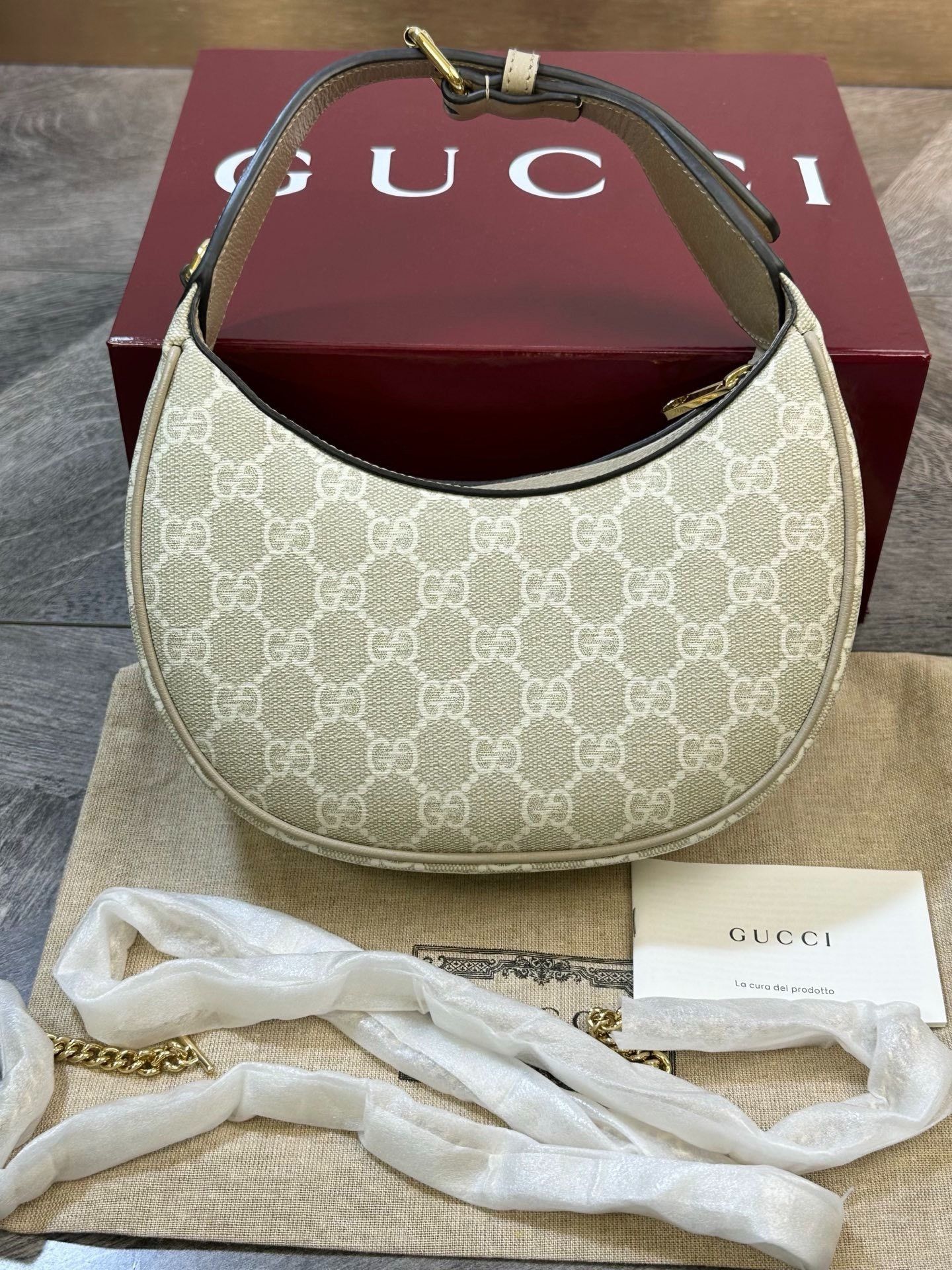 Gucci Gucci Beige GG Monogram Leather Half-Moon Bag Size ONE SIZE - 2 Thumbnail