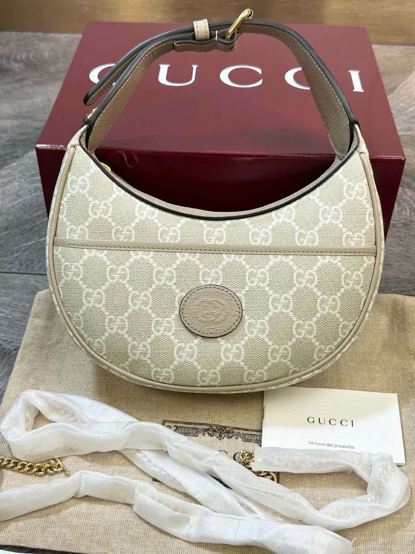 Gucci Gucci Beige GG Monogram Leather Half-Moon Bag Size ONE SIZE - 6 Thumbnail