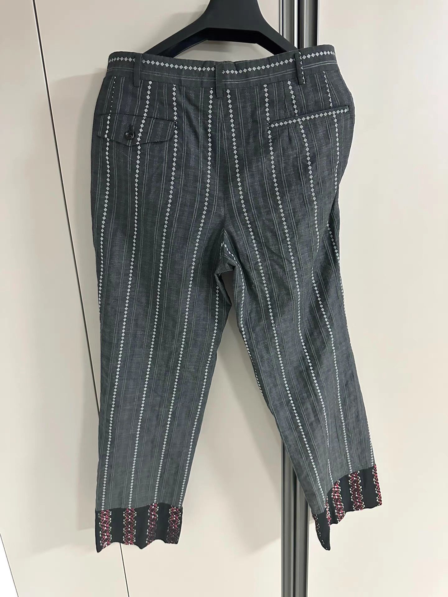 Comme des Garcons Gray Striped Cropped Pants with Patterned Cuffs Size US 30 / EU 46 - 2 Thumbnail