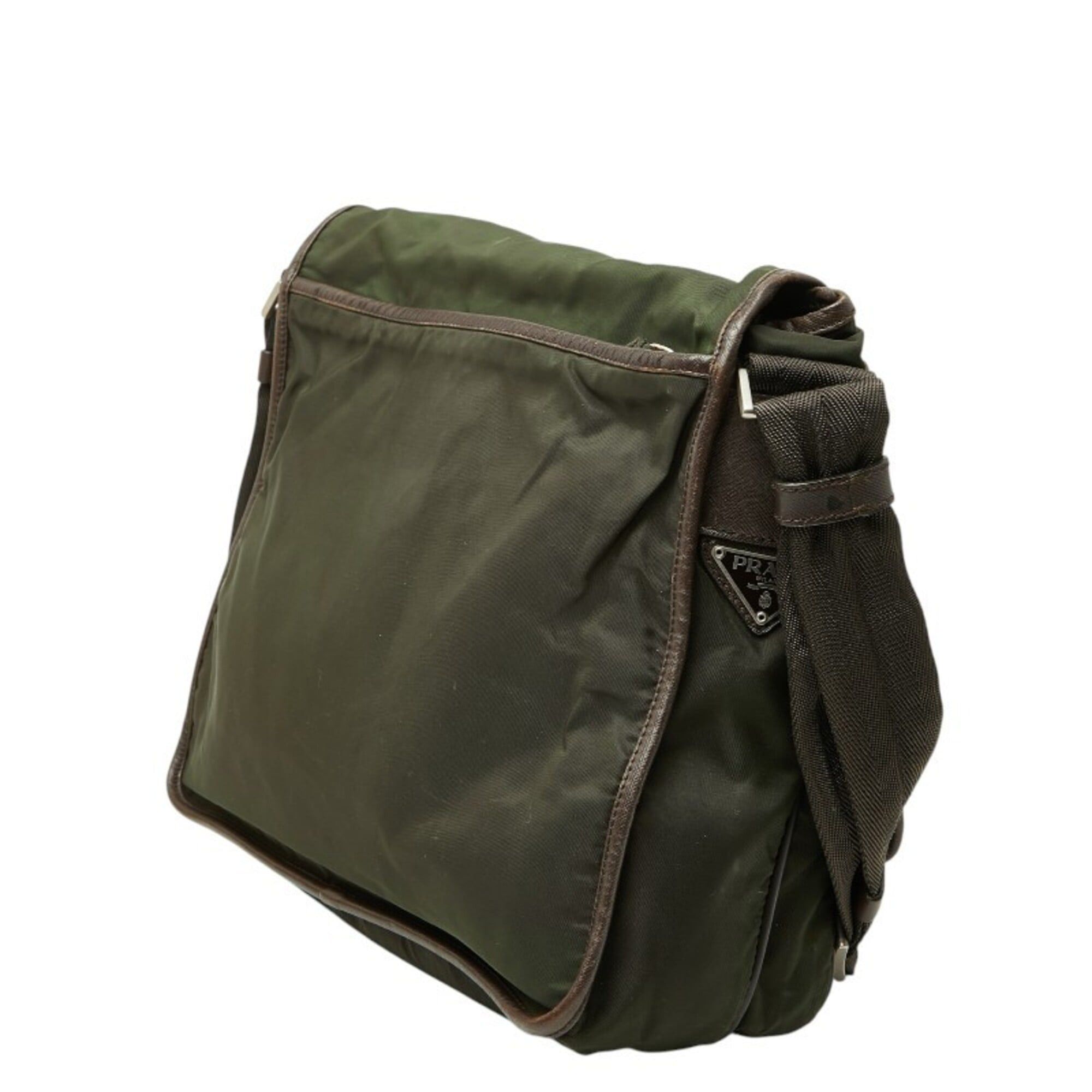 Prada Prada Tessuto Messenger Bag Shoulder Khaki Green Brown Nylon Leather Women's PRADA Size ONE SIZE - 2 Thumbnail