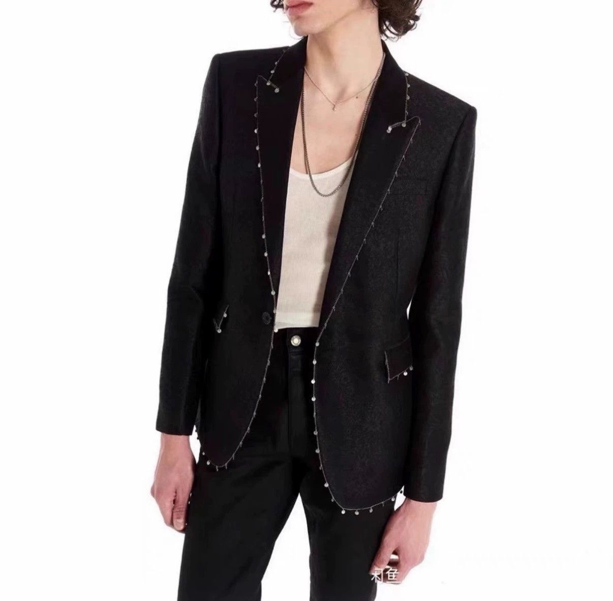 Saint Laurent Paris Black Floral Pattern Studded Blazer Size US M / EU 48-50 / 2 - 6 Thumbnail
