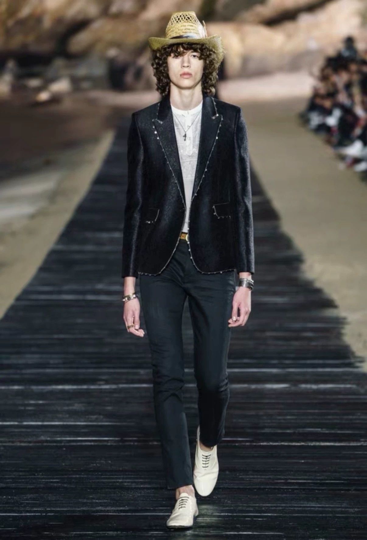 Saint Laurent Paris Black Floral Pattern Studded Blazer Size US M / EU 48-50 / 2 - 7 Thumbnail