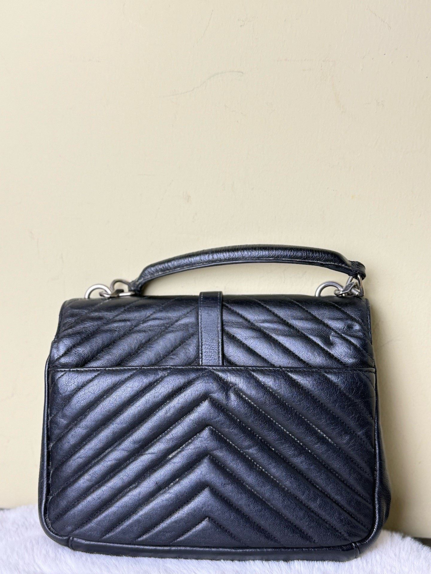 Yves Saint Laurent YSL College Black Silver Leather Bag Size ONE SIZE - 2 Thumbnail