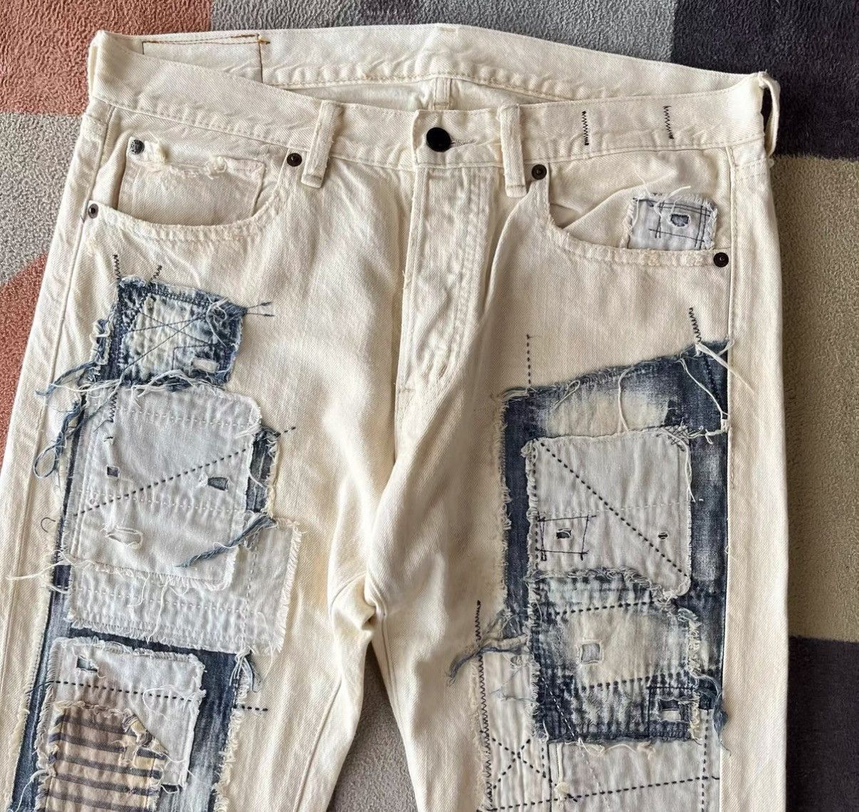 Denim & Supply Ralph Lauren White Denim Jeans with Patchwork Details Size US 30 / EU 46 - 2 Thumbnail