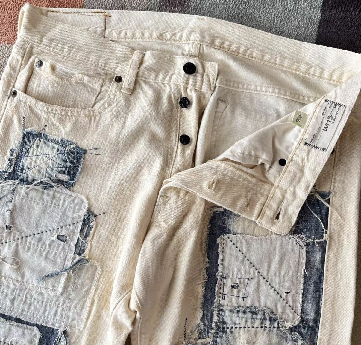 Denim & Supply Ralph Lauren White Denim Jeans with Patchwork Details Size US 30 / EU 46 - 4 Thumbnail