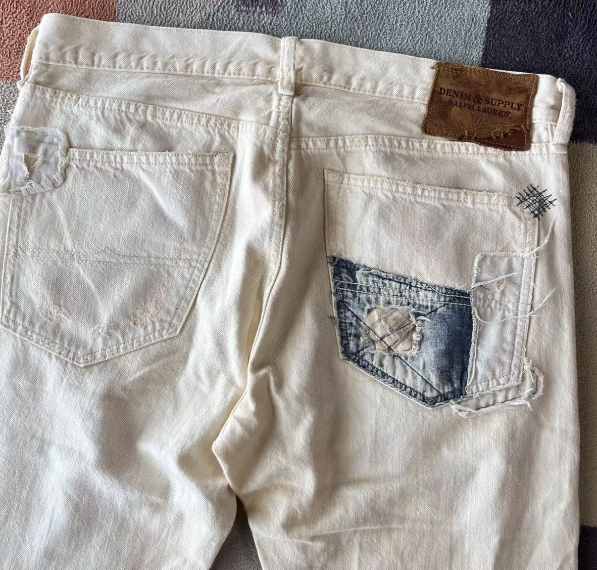 Denim & Supply Ralph Lauren White Denim Jeans with Patchwork Details Size US 30 / EU 46 - 8 Thumbnail