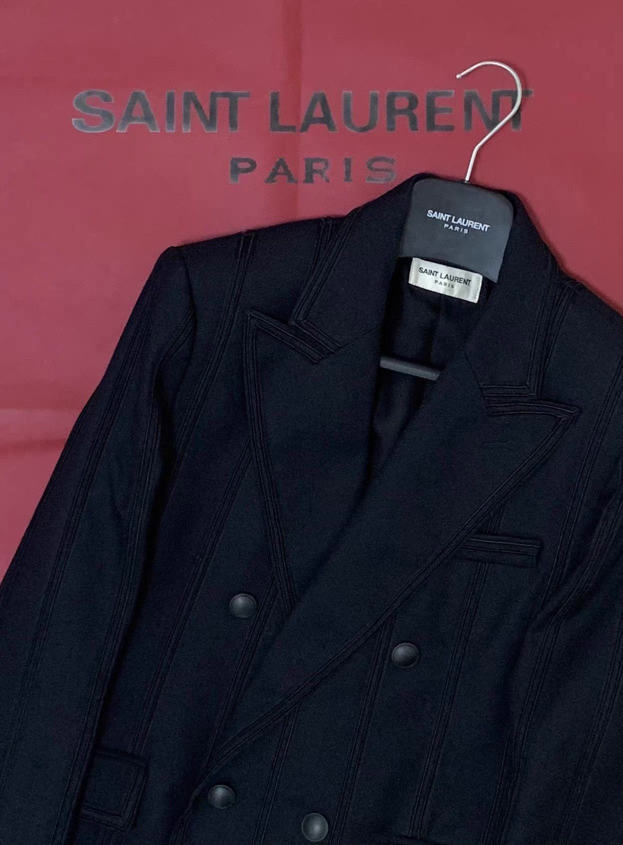 Saint Laurent Paris Double-Breasted Black Pinstripe Blazer Size US M / EU 48-50 / 2 - 6 Thumbnail