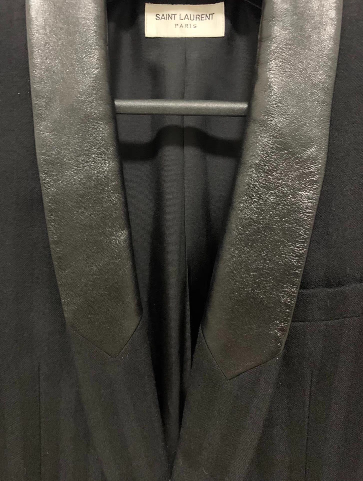 Saint Laurent Paris Black Blazer with Leather Collar Size US M / EU 48-50 / 2 - 5 Thumbnail