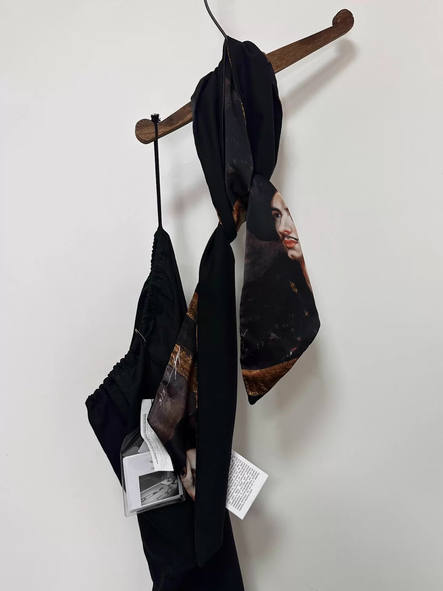 Geoffrey B. Small Black Printed Scarf with Portrait Design Size ONE SIZE - 2 Thumbnail