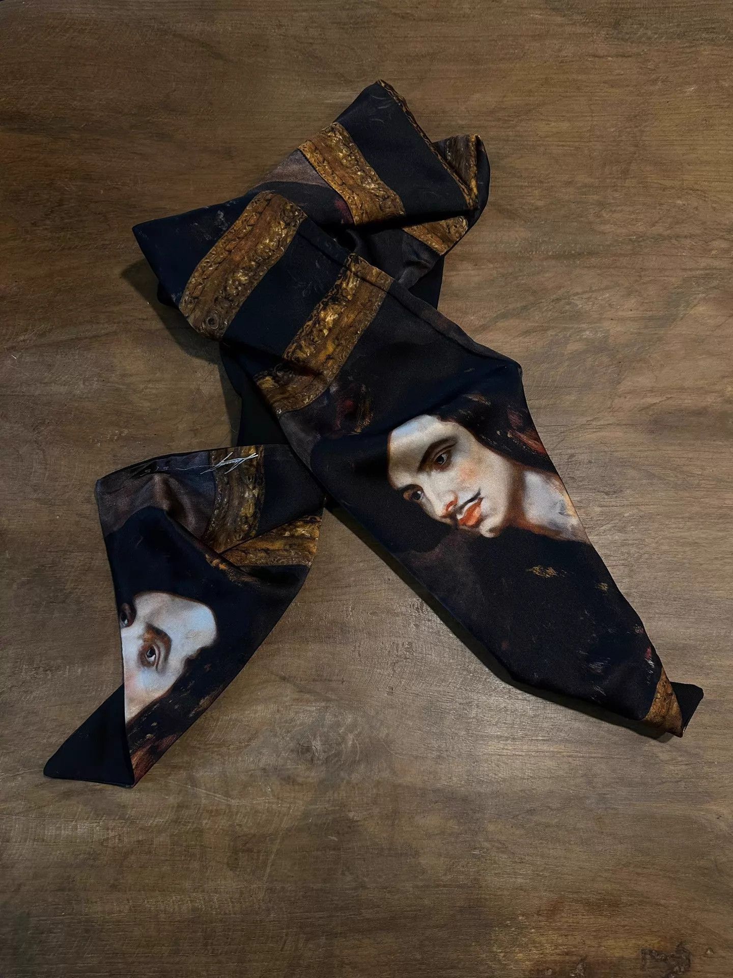 Geoffrey B. Small Black Printed Scarf with Portrait Design Size ONE SIZE - 4 Thumbnail