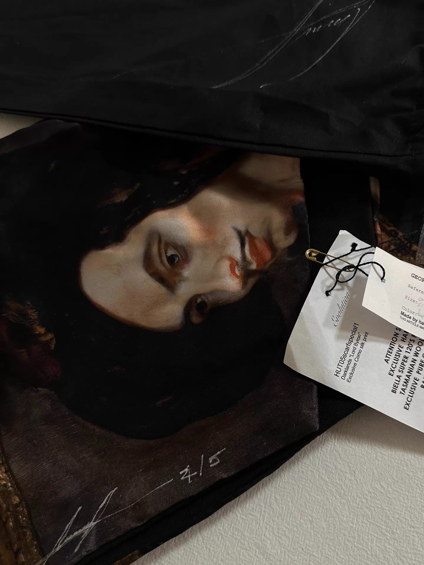 Geoffrey B. Small Black Printed Scarf with Portrait Design Size ONE SIZE - 6 Thumbnail